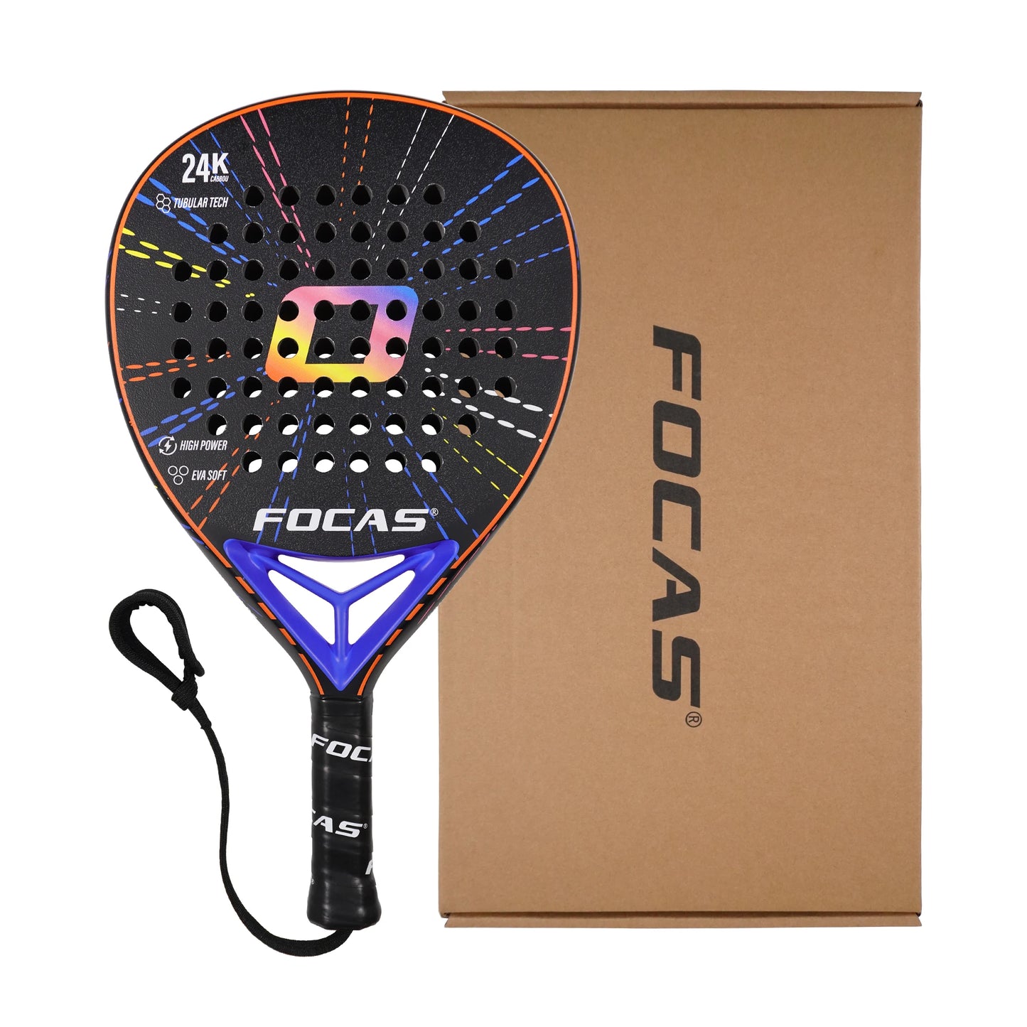 Raquette de padel FOCAS 2026 avec plaque en fibre de carbone 24K et traitement de surface