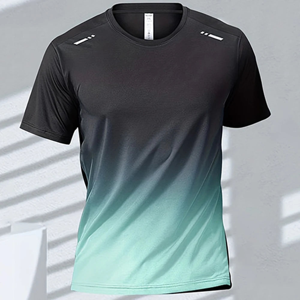 T-shirts pour hommes T-shirt de sport à séchage rapide dégradé à manches courtes T-shirts entraînement en plein air basket-ball entraînement course hommes vêtements