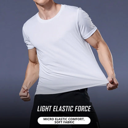 T-shirt à manches courtes pour homme, séchage rapide, évacuation de l'humidité, col rond, exercice d'entraînement, chemise de sport, gym, course à pied, léger en Y