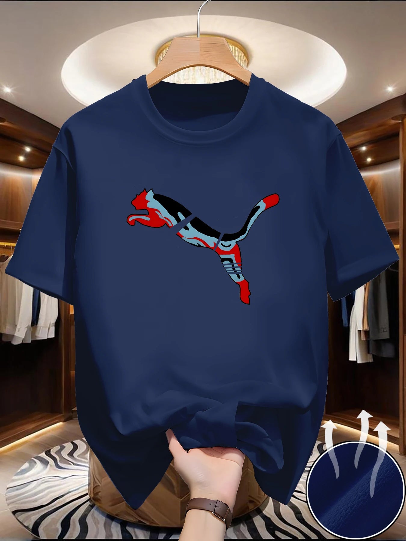 T-shirt d'été en maille à séchage rapide pour hommes, avec motif du monde animalier imprimé, col rond, manches courtes, haut décontracté