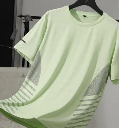 T-shirt de course à manches courtes pour hommes, haut fin en soie glacée, impression réfléchissante, séchage rapide, respirant, Fitness, sport, 5XL