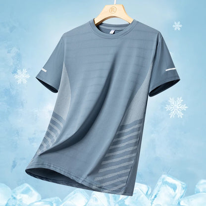T-shirt de course à manches courtes pour hommes, haut fin en soie glacée, impression réfléchissante, séchage rapide, respirant, Fitness, sport, 5XL