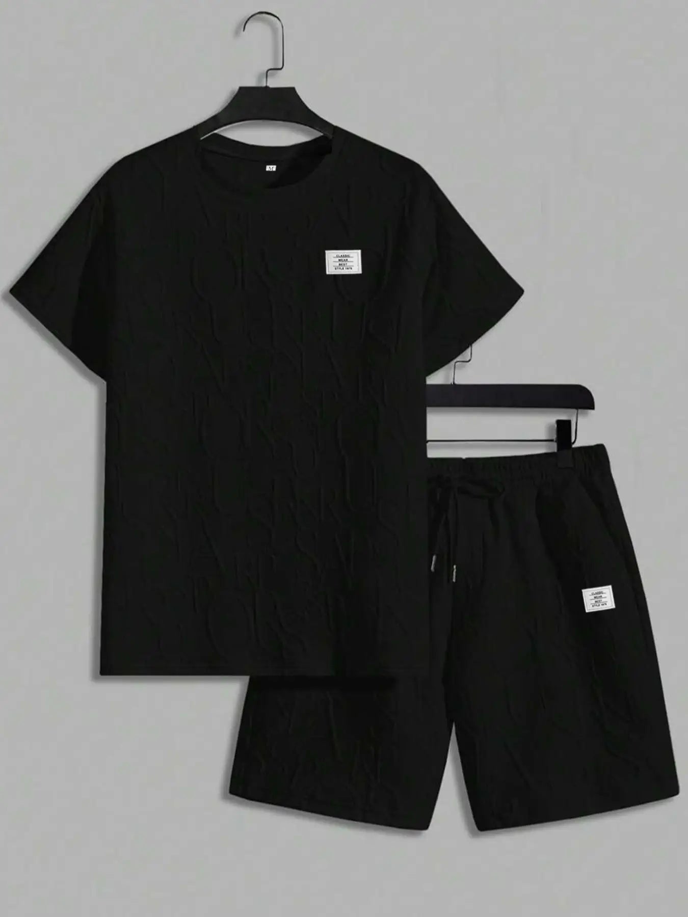 Ensemble deux pièces t-shirt et Short à col rond avec lettres texturées pour hommes, coupe régulière, t-shirt et Short décontractés à manches courtes