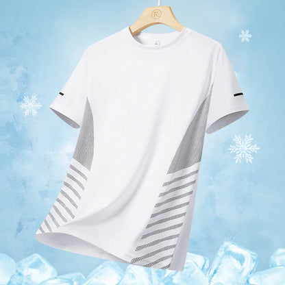 T-shirt de course à manches courtes pour hommes, haut fin en soie glacée, impression réfléchissante, séchage rapide, respirant, Fitness, sport, 5XL