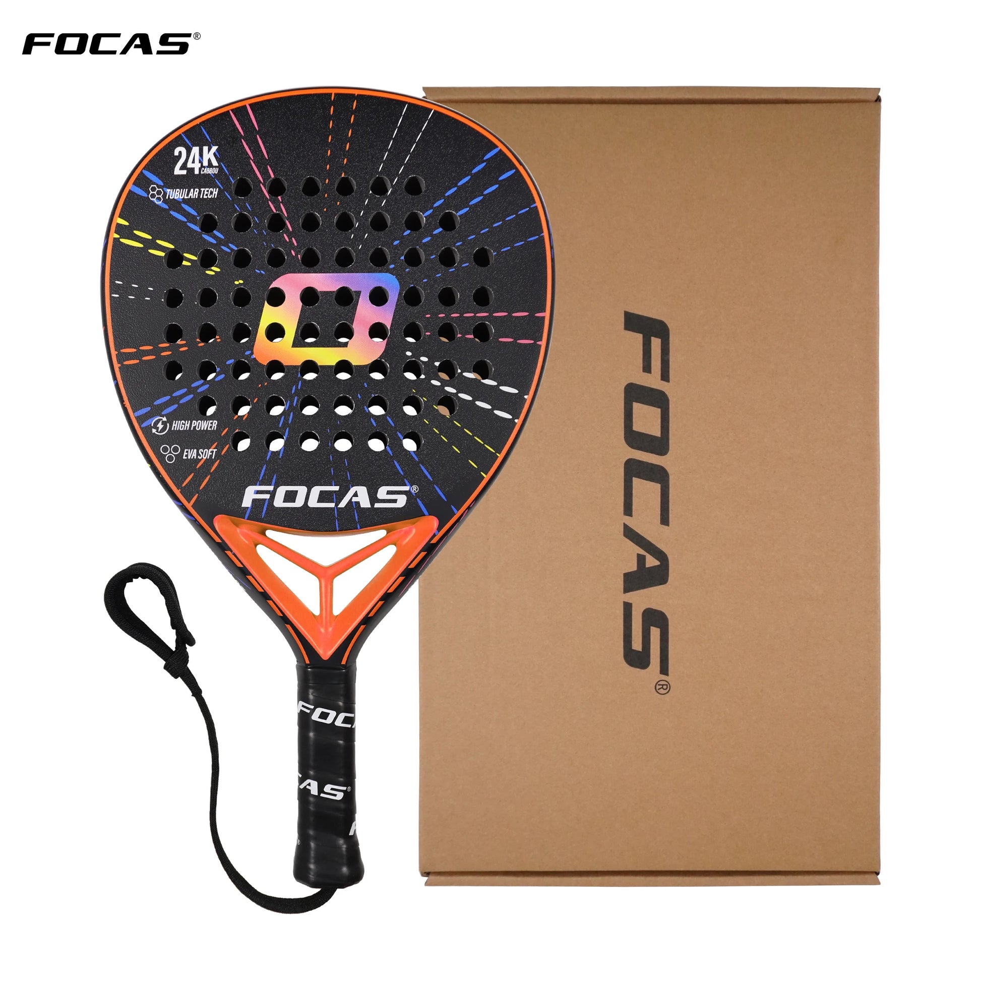 Raquette de padel FOCAS 2026 avec plaque en fibre de carbone 24K et traitement de surface