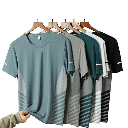 T-shirt de course à manches courtes pour hommes, haut fin en soie glacée, impression réfléchissante, séchage rapide, respirant, Fitness, sport, 5XL