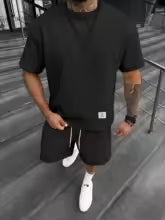 Ensemble deux pièces t-shirt et Short à col rond avec lettres texturées pour hommes, coupe régulière, t-shirt et Short décontractés à manches courtes