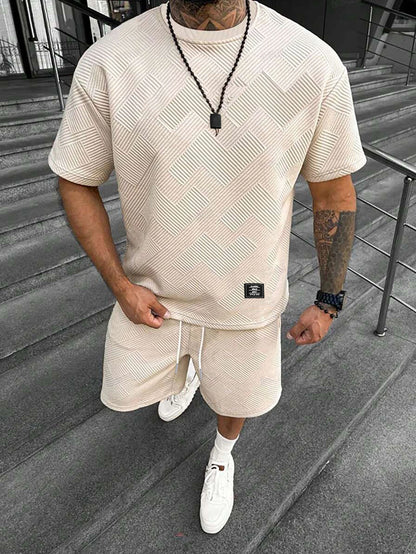 Ensemble deux pièces t-shirt et Short à col rond avec lettres texturées pour hommes, coupe régulière, t-shirt et Short décontractés à manches courtes