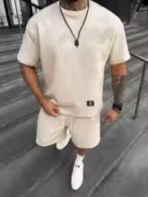 Ensemble deux pièces t-shirt et Short à col rond avec lettres texturées pour hommes, coupe régulière, t-shirt et Short décontractés à manches courtes