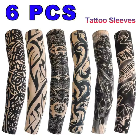 6 manchons de tatouage unisexes respirants et élastiques pour l'été, la protection solaire, le cyclisme, la plage, la conduite, la pêche et les soirées en boîte de nuit