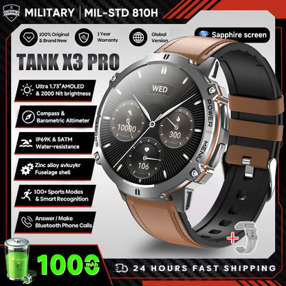 2025 nouveau 1000mAh grande capacité batterie montre intelligente hommes adultes GPS chemin boussole altimètre 1.73 pouces grand écran IP68 montre intelligente