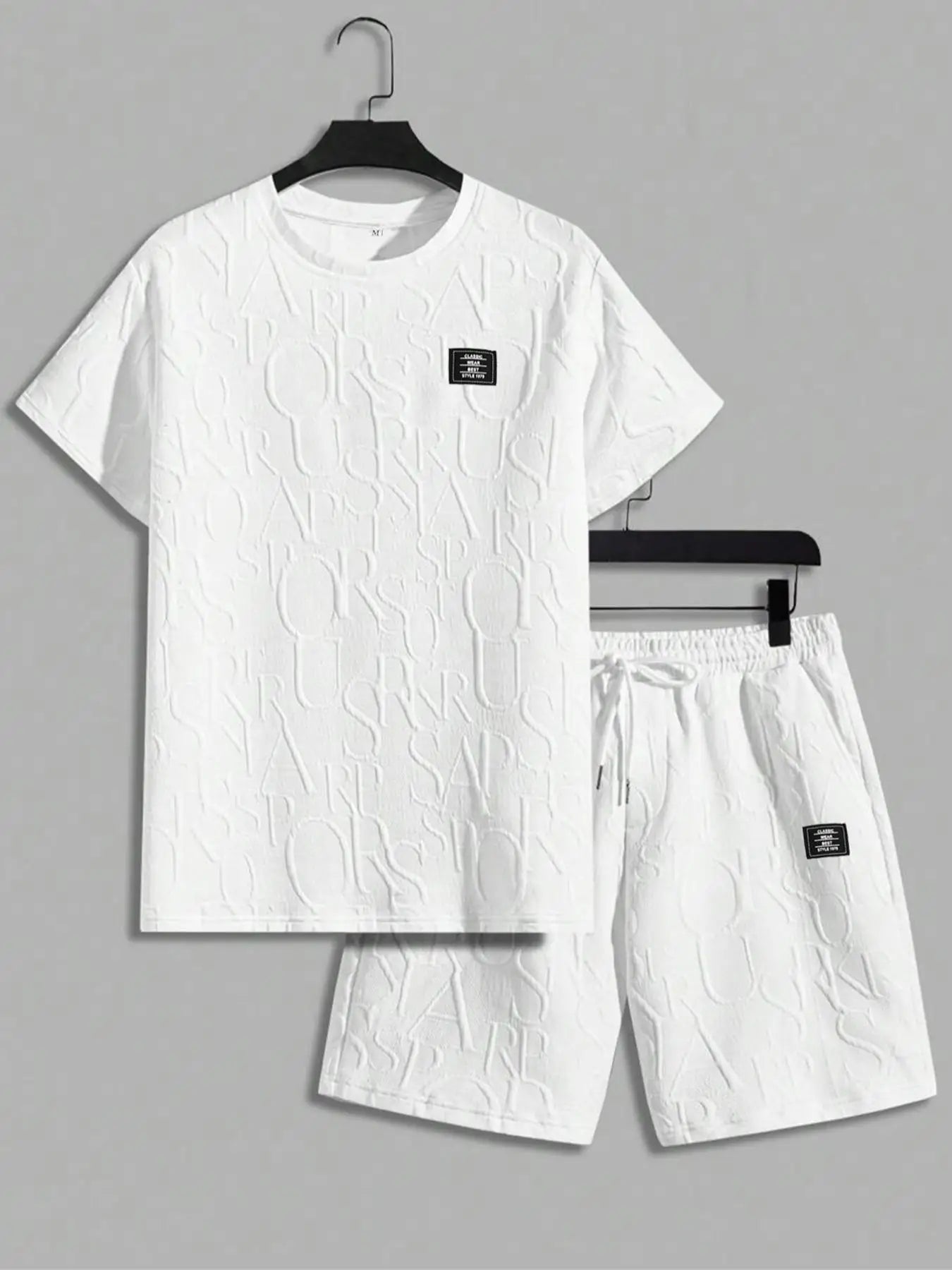 Ensemble deux pièces t-shirt et Short à col rond avec lettres texturées pour hommes, coupe régulière, t-shirt et Short décontractés à manches courtes