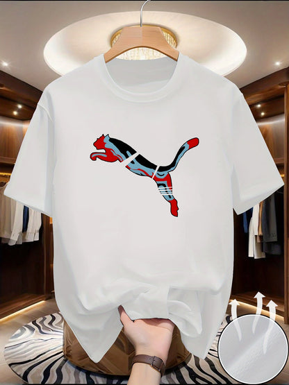 T-shirt d'été en maille à séchage rapide pour hommes, avec motif du monde animalier imprimé, col rond, manches courtes, haut décontracté