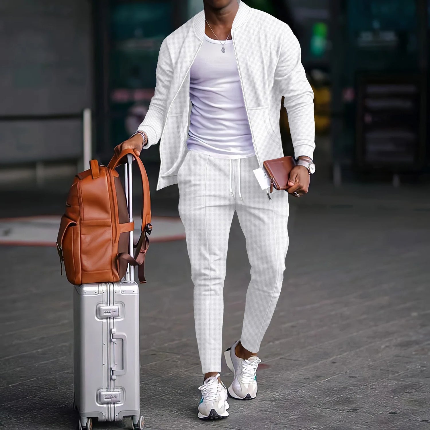 Ensemble blazer décontracté pour hommes, nouvelle mode, costume de baseball gaufré, col rond, poche, fermeture éclair, manches longues, pantalon deux pièces, automne et hiver