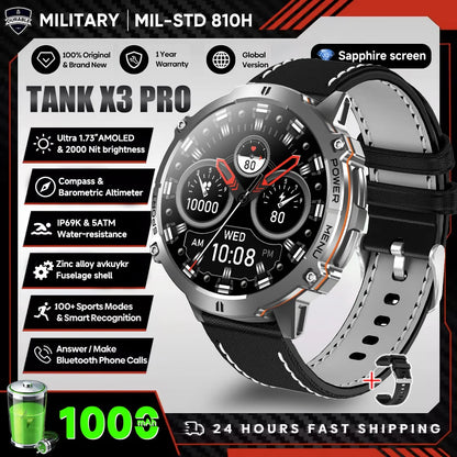 2025 nouveau 1000mAh grande capacité batterie montre intelligente hommes adultes GPS chemin boussole altimètre 1.73 pouces grand écran IP68 montre intelligente