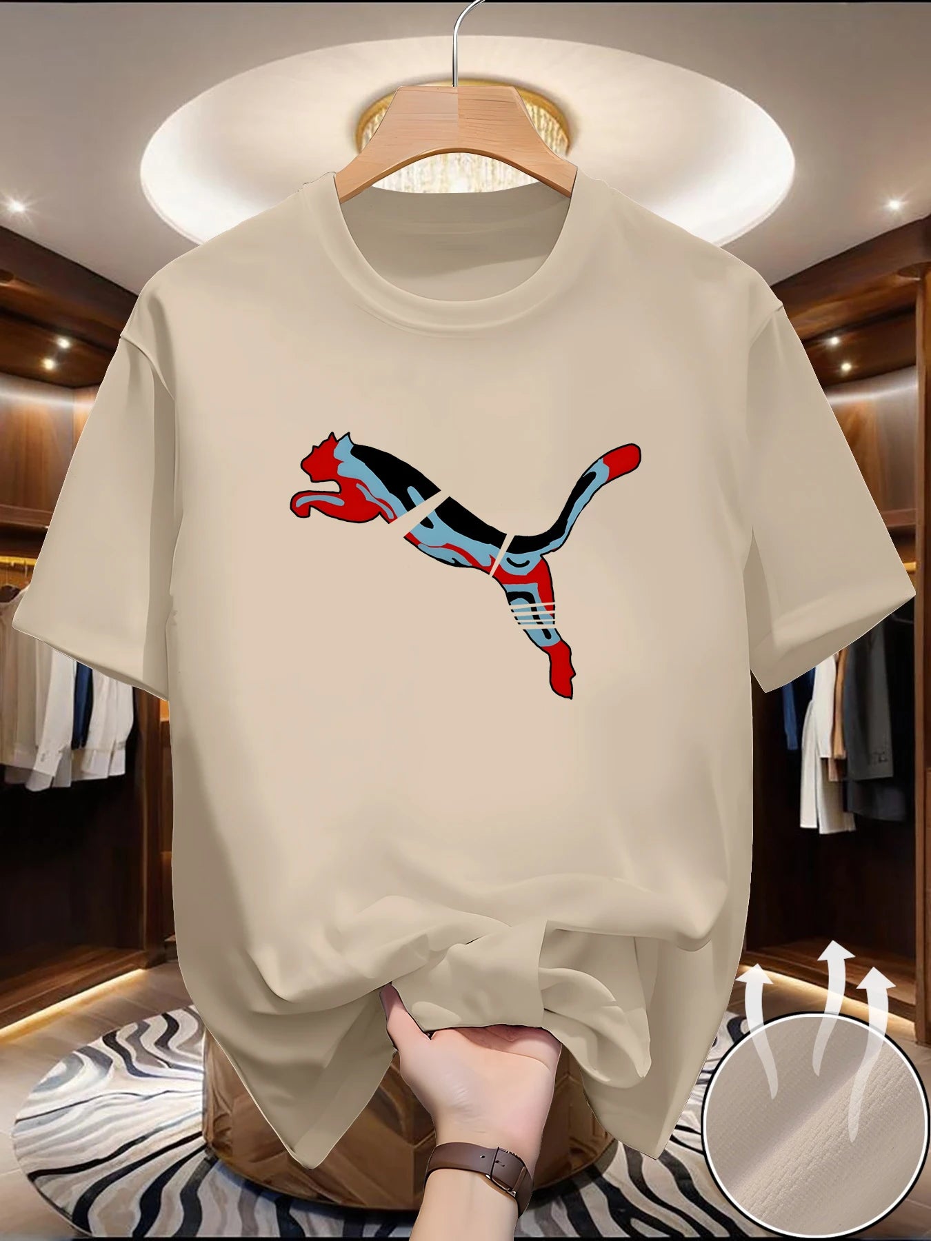 T-shirt d'été en maille à séchage rapide pour hommes, avec motif du monde animalier imprimé, col rond, manches courtes, haut décontracté
