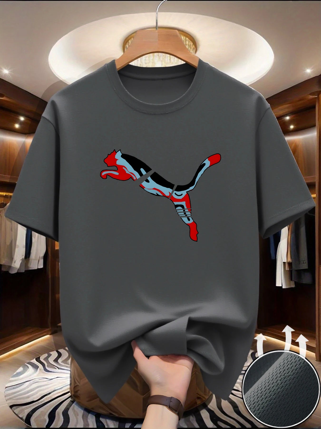 T-shirt d'été en maille à séchage rapide pour hommes, avec motif du monde animalier imprimé, col rond, manches courtes, haut décontracté