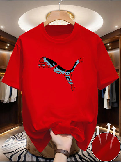 T-shirt d'été en maille à séchage rapide pour hommes, avec motif du monde animalier imprimé, col rond, manches courtes, haut décontracté