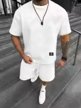 Ensemble deux pièces t-shirt et Short à col rond avec lettres texturées pour hommes, coupe régulière, t-shirt et Short décontractés à manches courtes