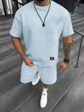Ensemble deux pièces t-shirt et Short à col rond avec lettres texturées pour hommes, coupe régulière, t-shirt et Short décontractés à manches courtes